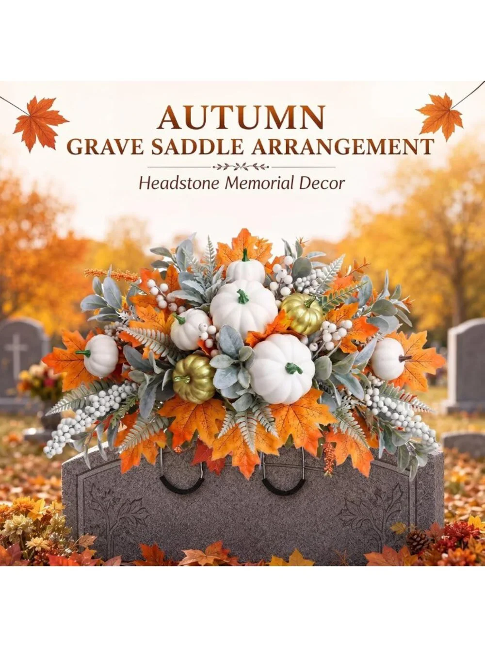 Autumn Floral Arrangement for Grave Decoration | Fall Pumpkins & Silk Flowers